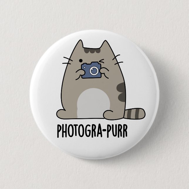Badge Rond 5 Cm Photograh-purr Funny Chat Photographe Pun (Devant)