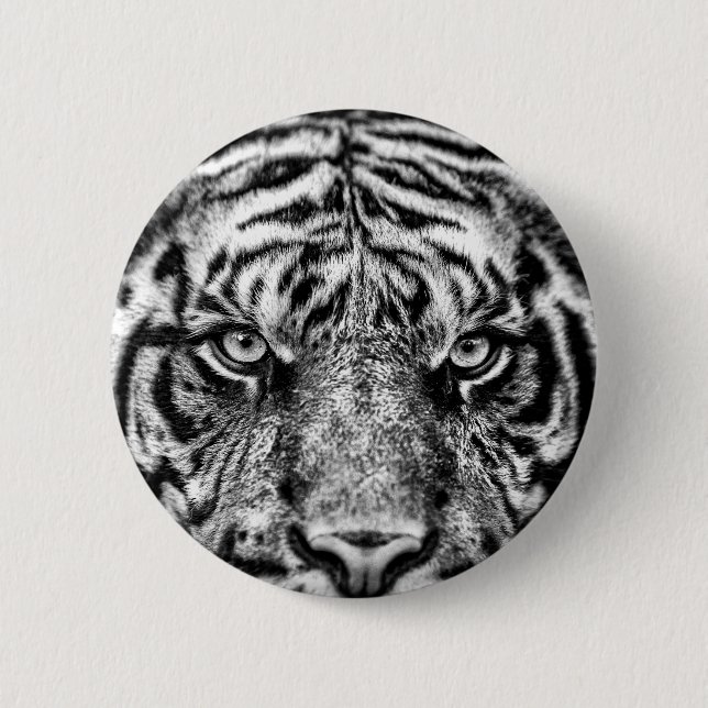 Badge Rond 5 Cm Photographie noir et blanc du tigre (Devant)