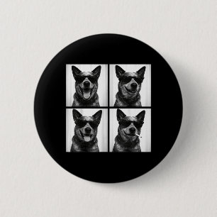 Badge Rond 5 Cm Photomaton Australian Cattle Dog Chien Drôle Selfi