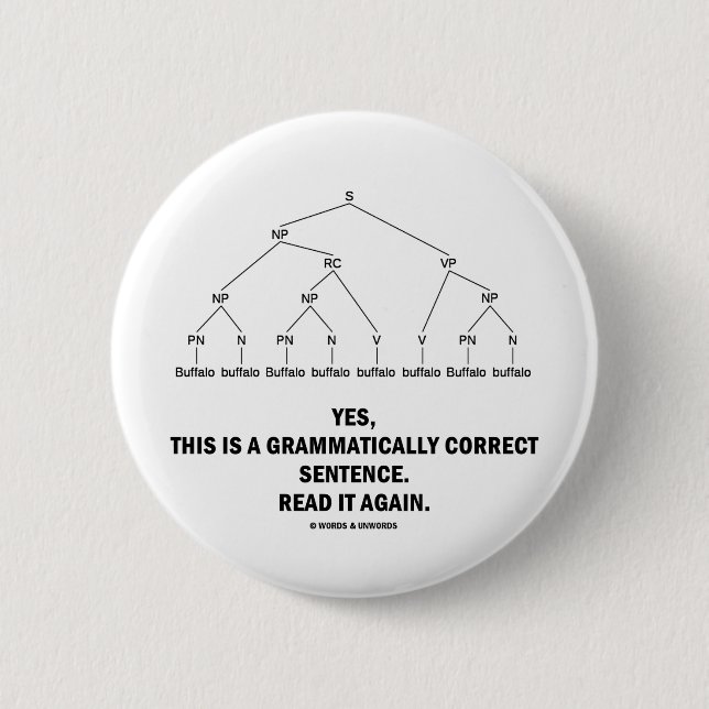 Badge Rond 5 Cm Phrase grammaticalement correcte de Buffalo (8 (Devant)