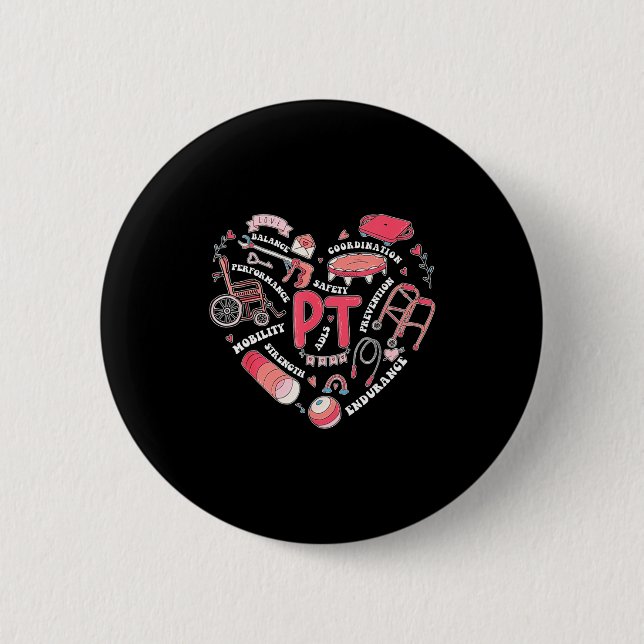Badge Rond 5 Cm Physical Therapy Pt Valentine Heart Shape Physical (Devant)