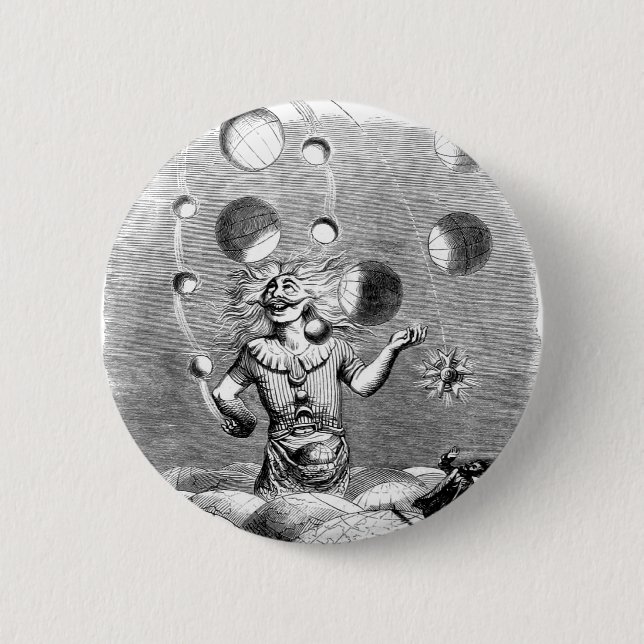 Badge Rond 5 Cm Physicien jonglant avec les planètes (Devant)