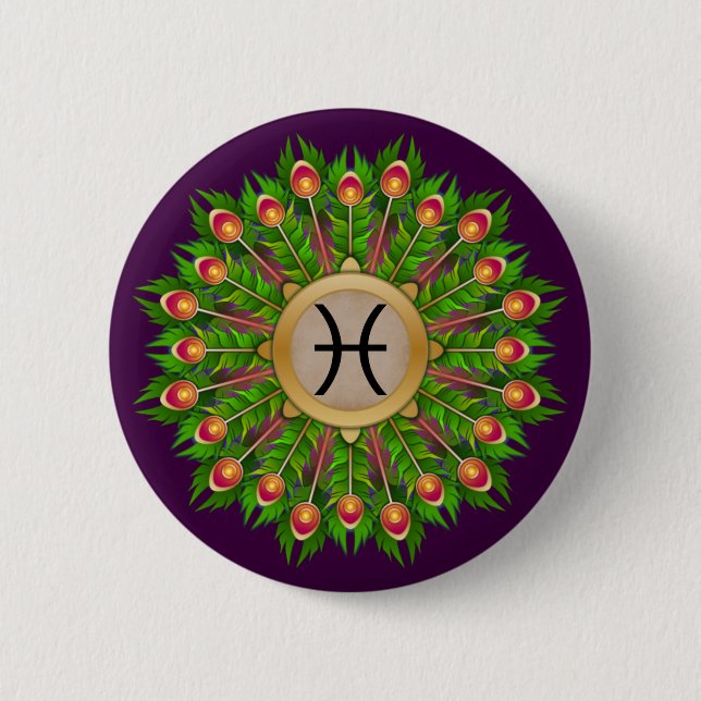 Badge Rond 5 Cm Pic Plume Wire Zodiac SIGNE PISCES (Devant)