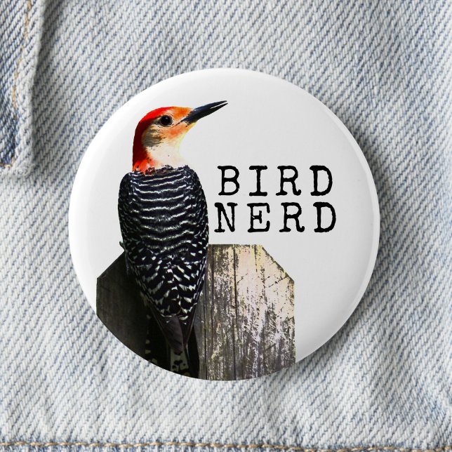 Badge Rond 5 Cm Pichette Rouge Pic à ventre rouge  (Bird Nerd button pin is a fun small gift for bird lovers, bird watchers, and nature enthusiasts. )
