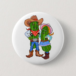 Badge Rond 5 Cm Pickle Cowboy, Gherkin Cowgirl, Dill Cucumber West