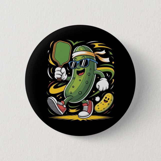 Badge Rond 5 Cm Pickle Jouant au Pickleball (Devant)