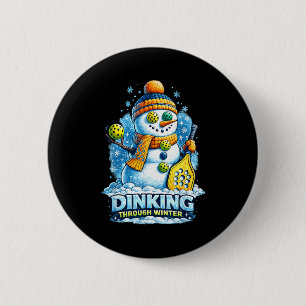 Badge Rond 5 Cm Pickleball bonhomme de neige hivernal qui dingle à