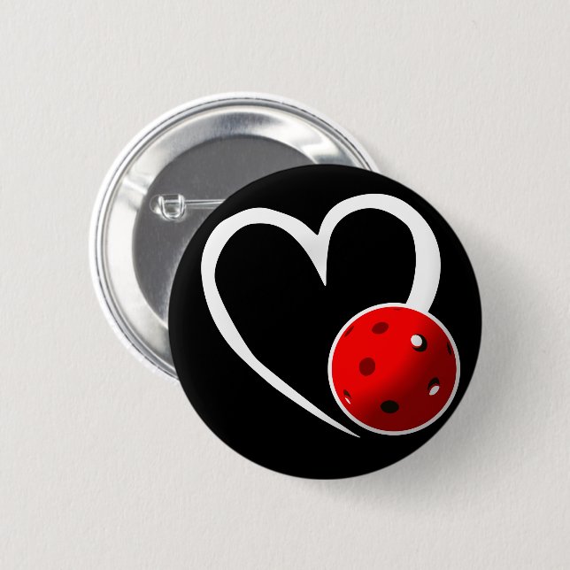 Badge Rond 5 Cm Pickleball Coeur Valentine Amour Rouge Blanc Noir (Devant & derrière)