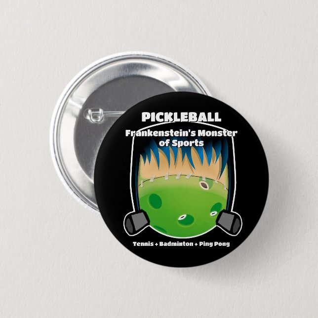 Badge Rond 5 Cm Pickleball est le monstre des sports de Frankenste (Devant & derrière)