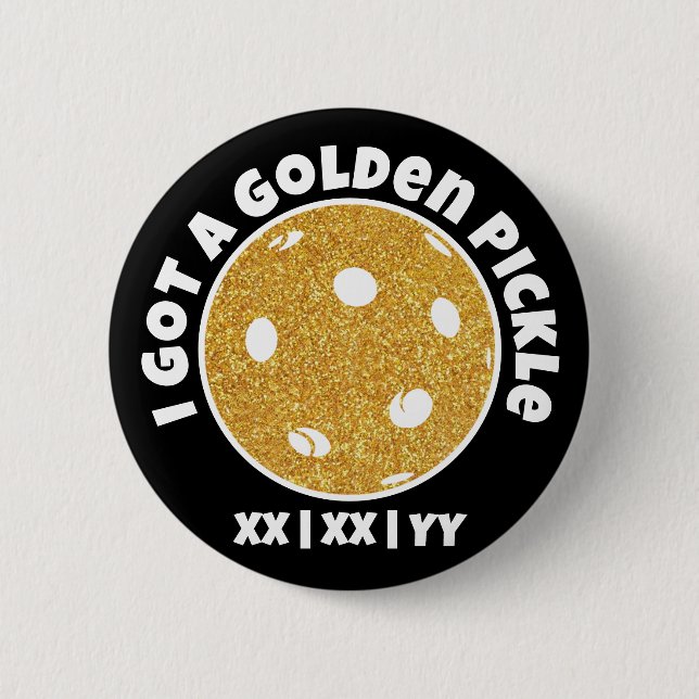 Badge Rond 5 Cm Pickleball Golden Pickle Gold Parties scintillant  (Devant)