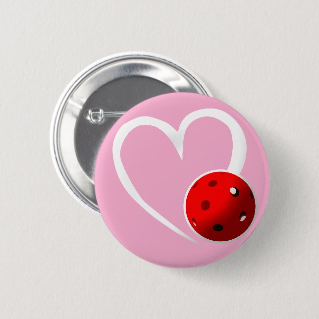 Badge Rond 5 Cm Pickleball Heart Valentine Love Rose Blanc Noir (Devant & derrière)