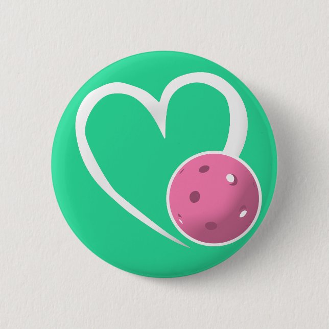 Badge Rond 5 Cm Pickleball Heart Valentine Love Rose Turquoise (Devant)