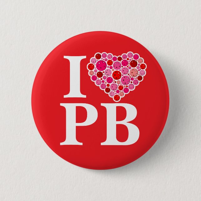 Badge Rond 5 Cm Pickleball plein coeur rose et rouge I coeur PB (Devant)