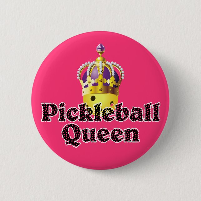 Badge Rond 5 Cm Pickleball Queen - Pickleball Jaune Porte Couronne (Devant)