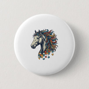 Badge Rond 5 Cm Pièce de puzzle de cheval coloré T-Sh gravure vint