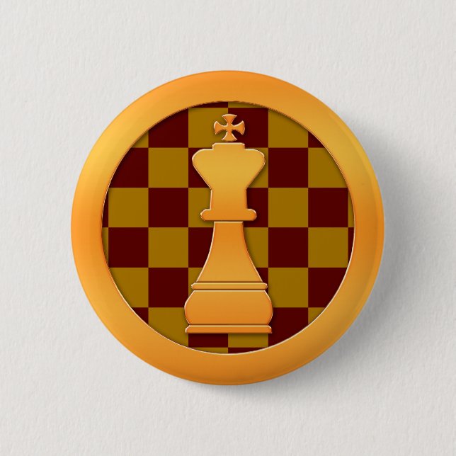 Badge Rond 5 Cm Pièce d'échecs du Roi d'or (Devant)