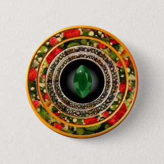Badge Rond 5 Cm Pierre d'émeraude dans les cadres floraux