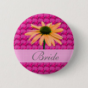 Badge Rond 5 Cm pierres précieuses roses et fleurs marguerites