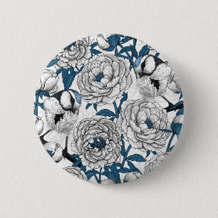 Badge Rond 5 Cm Pies blanches et mésanges bleues