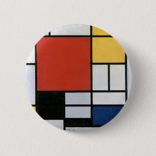 Badge Rond 5 Cm Piet Mondrian Rouge Bleu Jaune Art Abstrait