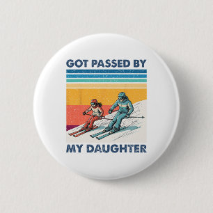 Badge Rond 5 Cm Piétiné par ma fille Drôle de ski Hommes Femmes