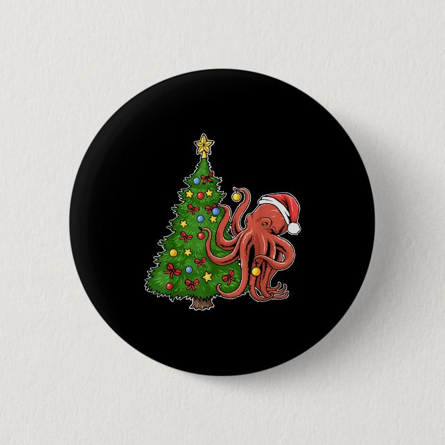 Badge Rond 5 Cm Pieuvre de Noël  (Devant)