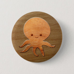 Badge Rond 5 Cm Pieuvre En Carton Cute Avec Impression En Bois Fau