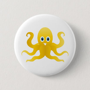 Badge Rond 5 Cm Pieuvre jaune amusante