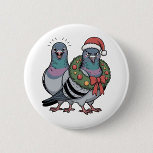 Badge Rond 5 Cm Pigeons de Noël drôles Oiseaux de fête