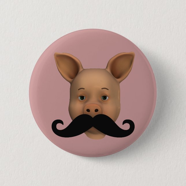 Badge Rond 5 Cm Piglet Avec Moustache (Devant)