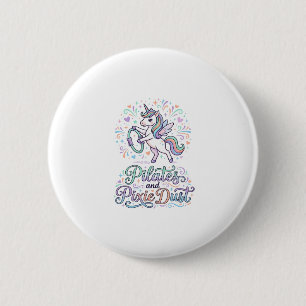 Badge Rond 5 Cm Pilates de Licorne et Poussière de Fée sur Fond Bl
