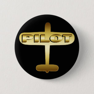 BADGE ROND 5 CM PILOTE D'AVION D'OR