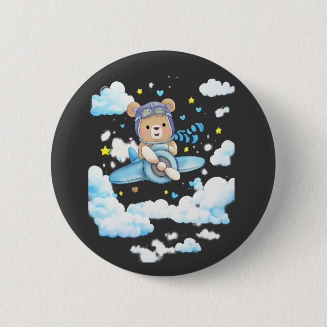 Badge Rond 5 Cm Pilote d'avion Ourson Mignon (Devant)