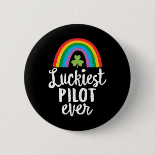 Badge Rond 5 Cm Pilote le plus chanceux Saint Patrick Shamrocks de