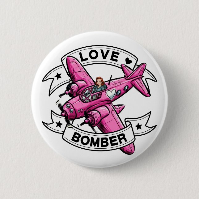 Badge Rond 5 Cm Pilote Love Bomber Rose (Devant)