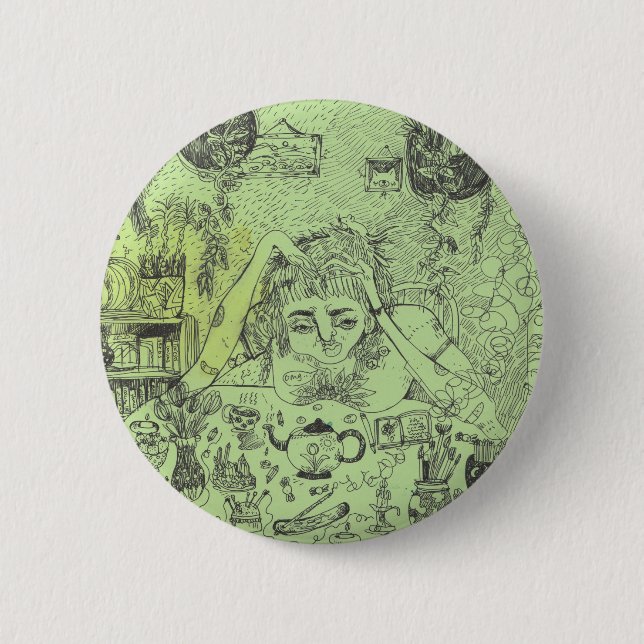Badge Rond 5 Cm Pin contemplatif de sorcière (Devant)