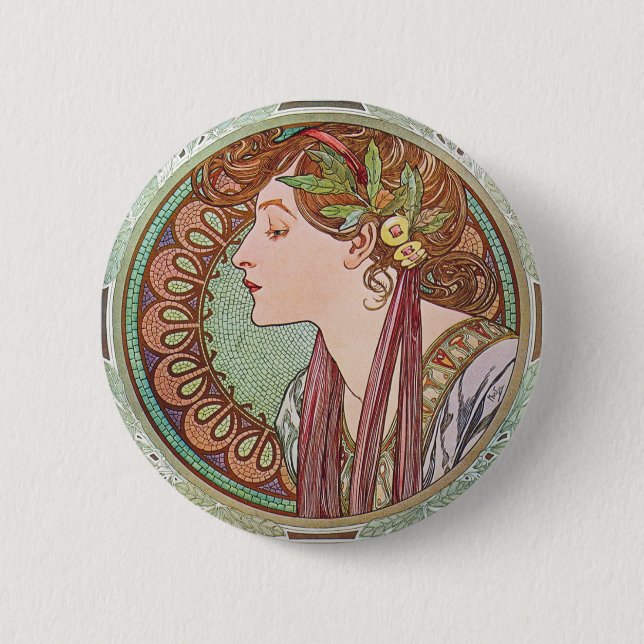 Badge Rond 5 Cm Pin de bouton de Nouveau d'art de laurier (Devant)