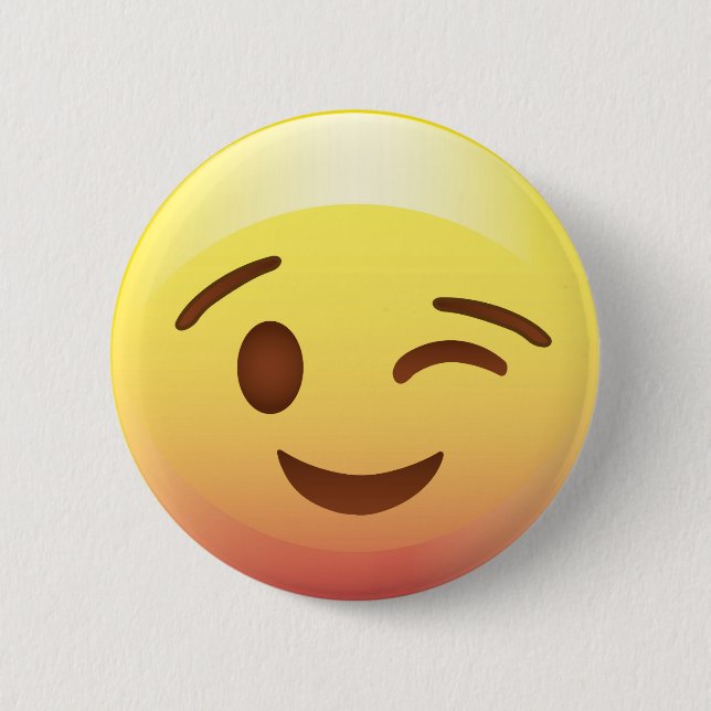 Badge Rond 5 Cm Pin de bouton d'Emoji de jaune de sourire de clin (Devant)