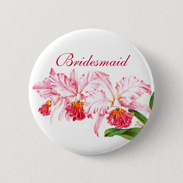 Badge Rond 5 Cm Pin de demoiselle d'honneur avec les orchidées ros (Devant)