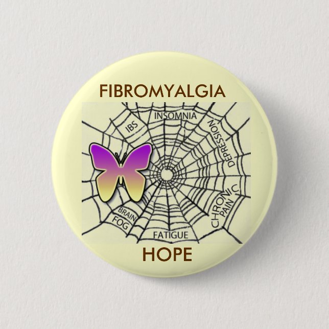 BADGE ROND 5 CM PIN DE FIBROMYALGIE D'ESPOIR - JAUNE (Devant)