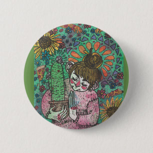 Badge Rond 5 Cm Pin de fille de cactus
