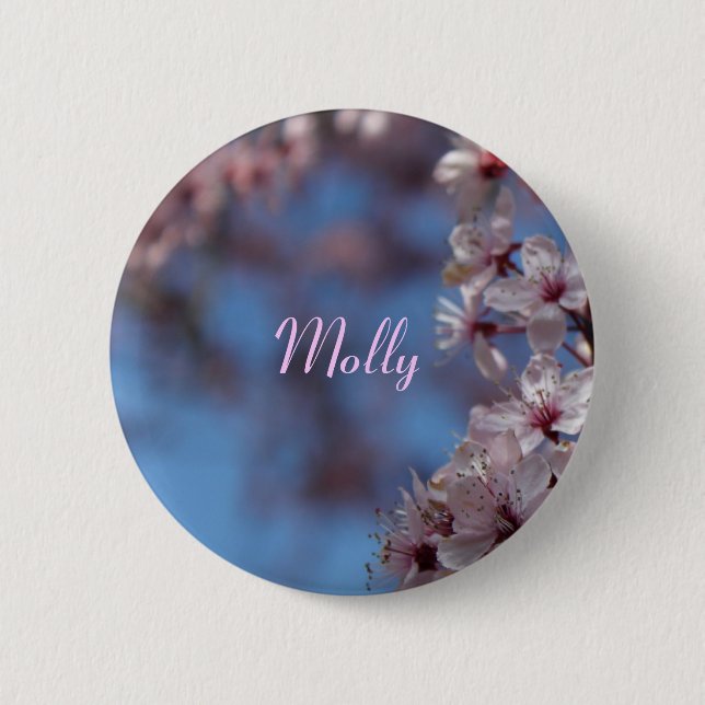 Badge Rond 5 Cm pin de nom de fleur de cerisier rose (Devant)