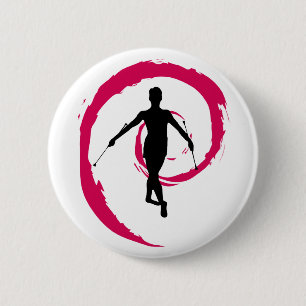 BADGE ROND 5 CM PIN DU TWIRLER STAR/SWIRL PINK/BLACK