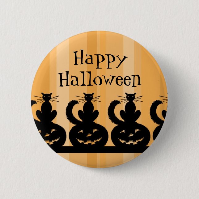 Badge Rond 5 Cm Pin heureux noir et orange de Halloween (Devant)