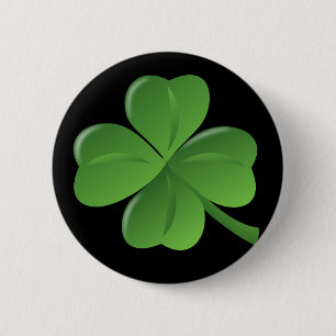 Badge Rond 5 Cm Pin irlandais de noir de trèfle de 4 feuilles