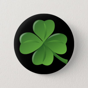 Badge Rond 5 Cm Pin irlandais de noir de trèfle de 4 feuilles