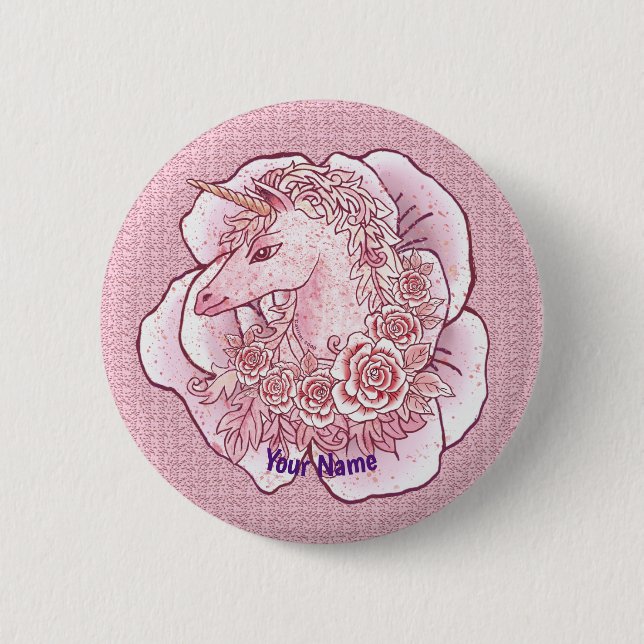 Badge Rond 5 Cm pin Lady Unicorn (Devant)