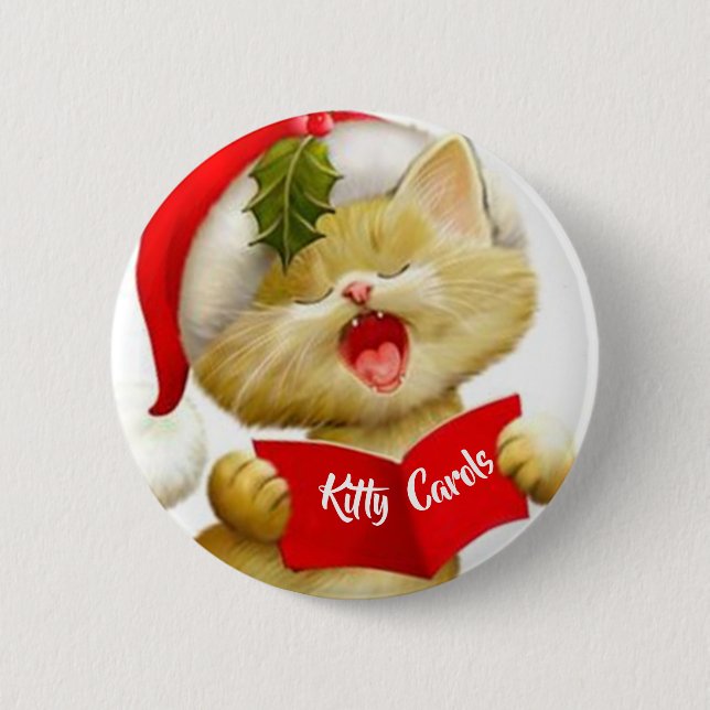 Badge Rond 5 Cm Pin mignon de Caroler de Noël de chant de chaton (Devant)
