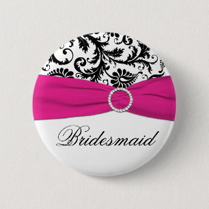 Badge Rond 5 Cm Pin noir, blanc, et fuchsia de demoiselle