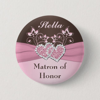 Badge Rond 5 Cm Pin rose, Brown de florale
